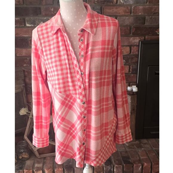 Super Comfortable Soft Surroundings Light Red & Ivory Paramour Tunic Top  Sz Lrg - Picture 1 of 5